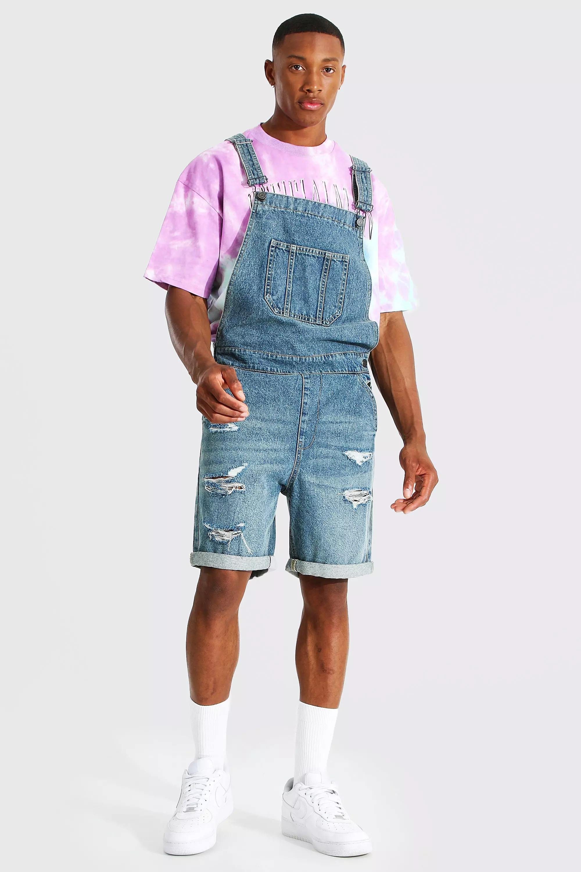 Mens overalls slim on sale shorts